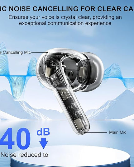 Wireless Earbuds, 2025 Bluetooth 5.4 Headphones Bass Stereo, Ear Buds with 4 Mics ENC Noise Cancelling, Bluetooth Earbuds 48H Playtime LED Display Charging Case, IP7 Waterproof in Ear Earphones, Black