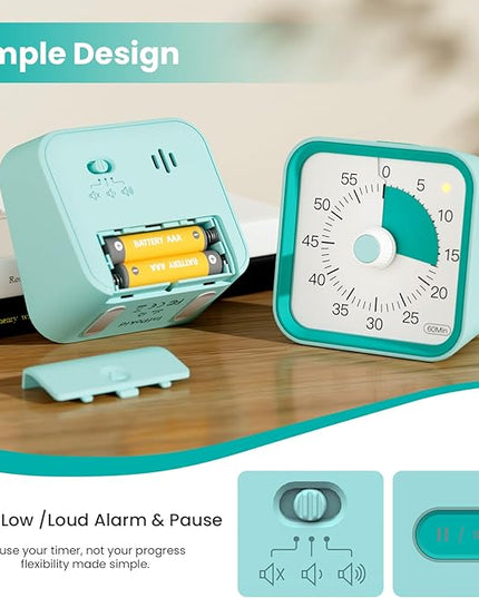 InfPokid Visual Timer for Kids with Pause Function, 60 Minute Countdown Timer for Kids Desk Study, Teaching, Kitchen Cooking, Office Meetings, Time Management for ADHD (Green)