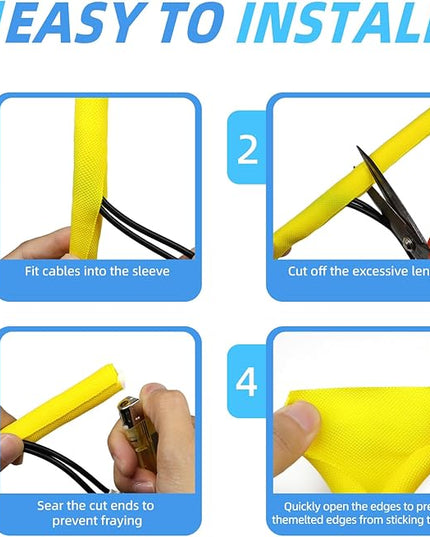 Automotive Wire Loom Tubing, Split Braided Cord Protectors from Pets No Chew, Flexible Cable Sleeve Cable Management for TV/Computer/Electric Wires (Yellow, 3/8"-25ft)