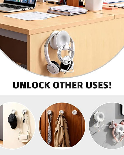Aenfaiy Headphone Holder Wall Mounted, Under Desk Adhesive Headphone Hook, White Gaming Headset Stand Hanger for Desk with Cable Hook, Fits Slim On-Ear & Over-Ear Headphones| Headband Width Up to 30mm