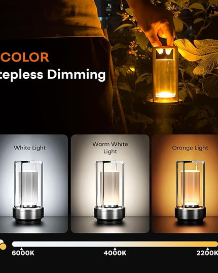 Portable Metal Table Lamp for Indoor/Outdoor ,Rechargeable Cordless LED Lamp, 3-Colour Infinitely Dimming Battery Powered Small Desk Lamp, Restaurant/Bedroom/Bar/Coffee/Camping Light (Grey Set of 2)