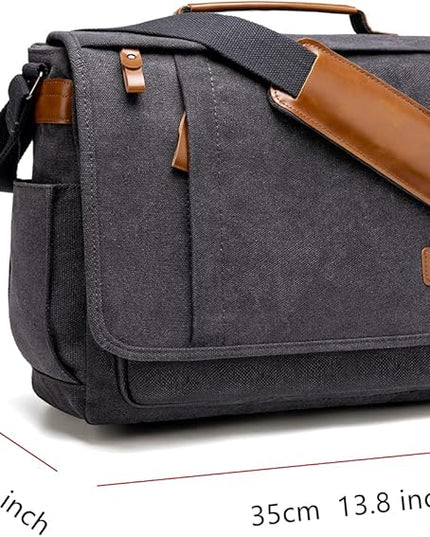 ESTARER 13-14 Inch Laptop Messenger Bag Water-Resistant Canvas Shoulder Bag for Business College, Grey