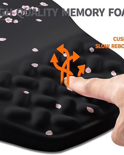 Ergonomic Slope Mouse Pad Wrist Support, Wrist Rest Mousepad for Carpal Tunnel Pain Relief with Massage Bulge and Slow Rebound Memory Foam (12x8 inch, Pink Blossom)