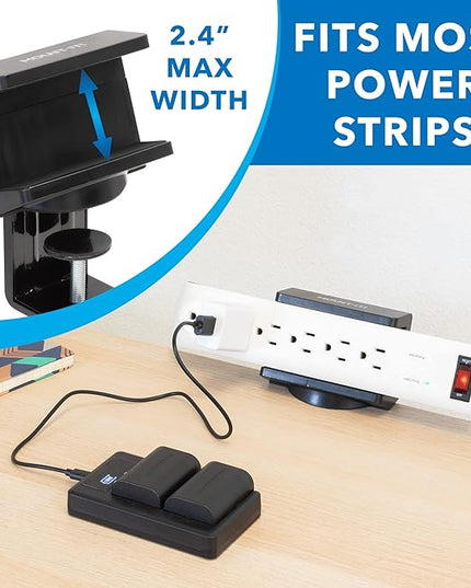 Mount-It! Power Strip Holder Clamp Desk Mount with Included Surge Protector | Black Desktop Power Outlet with 3 USB Ports and 3 AC Power Outlets | Adjustable Power Strip Clamp Mount