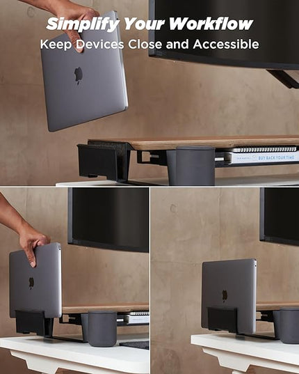 Moodular Add-ons Vertical Laptop Tray [Accessory Only - Requires Moodular Wooden Monitor Stand Slide Rails for Use] Black MSA-VLT