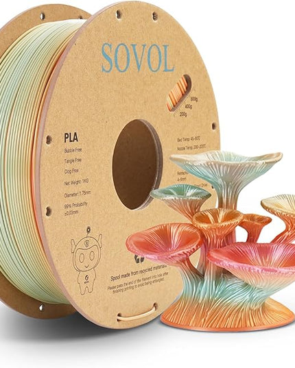 Sovol 3D Printer Silk Shiny Gradient Multicolored Fast Change Rainbow PLA 1kg (2.2 lbs) Spool 3D Printing Materials, Dimensional Accuracy +/- 0.03 mm, 1.75 mm, Pink Rainbow