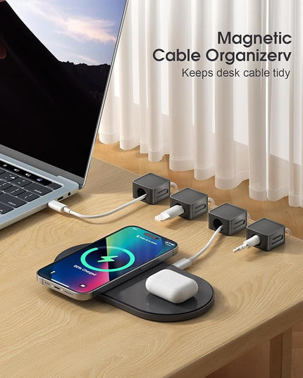 10 Pack Magnetic Cord Organizer Holder, Adjustable Cable Clips, Strong Adhesive Desk Cable Management Clips for Nightstand, Office, Car, Easy Open Design for Tidy Wire Organization