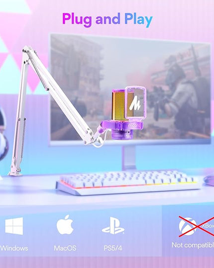 MAONO USB Gaming Microphone with Noise Cancellation, RGB Condenser Microphone for Streaming, Podcasts, Twitch, YouTube, Discord, PC, Computer, Mac, PS4, PS5, DGM20S Purple