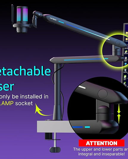 IXTECH RGB Low Profile Boom Arm for Mic, Adjustable Microphone Arm Stand with Desk Mount Clamp, Rotatable Microphone Boom Arm Mic Stand with Cable Management for Podcast Streaming Gaming Studio.