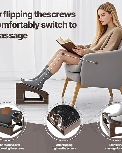 Ergonomic Foot Rest, 4 Adjustable Height Foot Stool,Footrest Under Desk， Flip Over Office Desk Foot Rest, Improving Posture, Promoting Blood Circulation（Espresso）