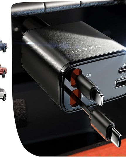 LISEN Retractable Car Charger 4 in 1 for Cars, 69W Retractable USB C Car Charger with 31.5in Cable, Fast Charging for iPhone 17 16 15 14 13 12 Pro Max Plus, Compact Cars Accessories for Daily Driving