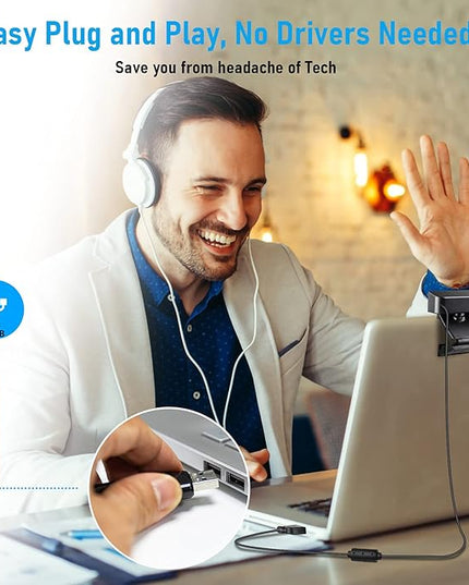Webcam with Microphone & Privacy Cover, 1080P HD Web Computer Camera, USB Plug and Play Laptop PC Desktop Camera, Works with Zoom, Skype, Teams, Video Conferencing/Recording/Streaming