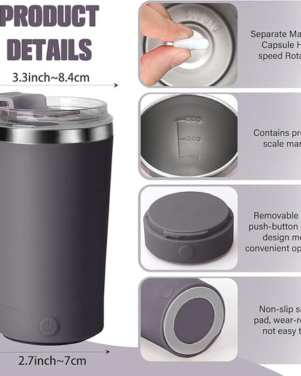 hatisan Self Stirring Coffee Mug With Lid Electric High Speed Self Stirring Mug 400ml Rechargeable Detachable Stainless Steel Self Stirring Cup for Coffee, Milk, Cocoa Christmas Gift(Dark Grey)