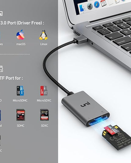 uni SD Card Reader, High-Speed USB 3.0 to Micro SD Card Adapter, Aluminum Computer Memory Card Reader Dual Slots, for SD/SDXC/SDHC/MMC/Micro SDXC/TF/Micro SDHC | Laptop, PC, and More