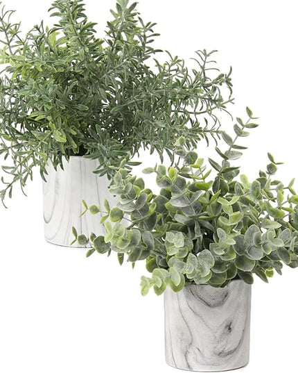 Hollyone Faux Plants Indoor Artificial Mini Potted Plants Plastic Green Plant Small Fake Plants Eucalyptus Decor in Pots for Home Table Room Bathroom Decor