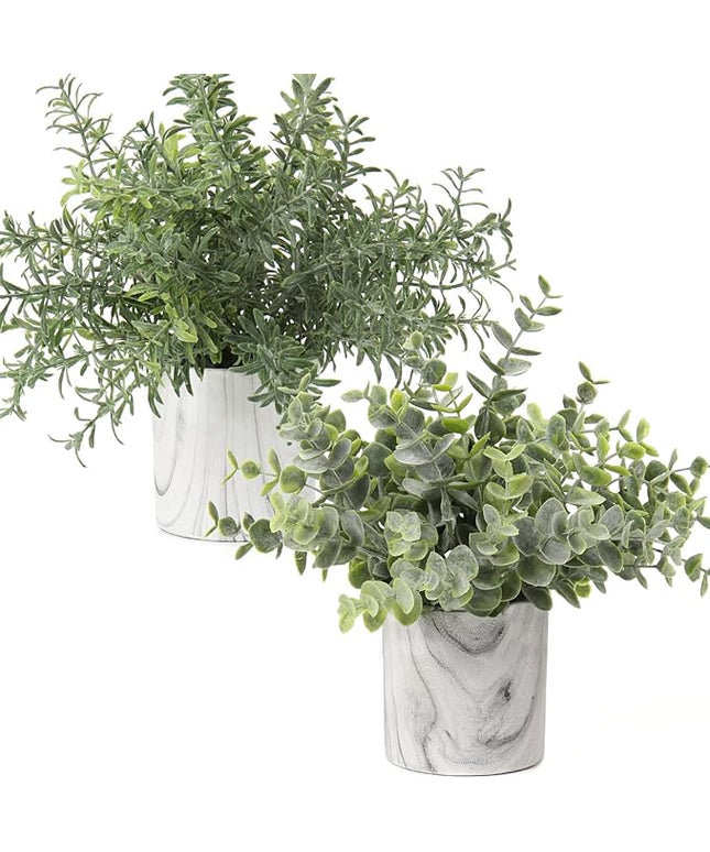 Hollyone Faux Plants Indoor Artificial Mini Potted Plants Plastic Green Plant Small Fake Plants Eucalyptus Decor in Pots for Home Table Room Bathroom Decor