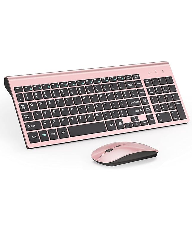 Wireless Keyboard and Mouse Ultra Slim Combo, TopMate 2.4G Silent Compact USB 2400DPI Mouse and Scissor Switch Keyboard Set with Cover, Batteries Included, for PC/Laptop/Windows/Mac - Rose Gold Black