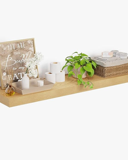 Heimlove 12 Inch Deep Floating Shelves, 55 x 12 inches Long Wall Shelf, Large Extra Display Shelf & Storage Shelf, Rustic Wood Wall Shelves for Fireplace Mantel, Set of 1(Oak)