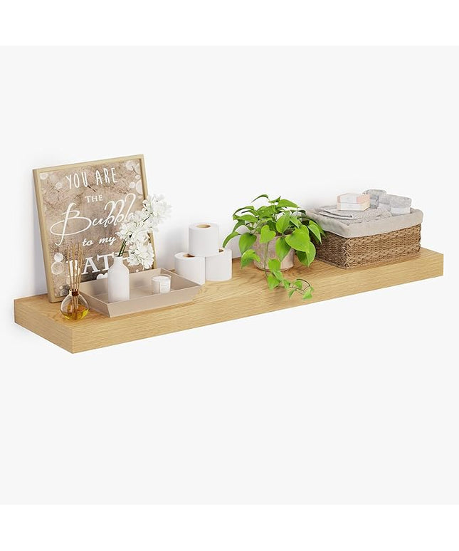 Heimlove 12 Inch Deep Floating Shelves, 55 x 12 inches Long Wall Shelf, Large Extra Display Shelf & Storage Shelf, Rustic Wood Wall Shelves for Fireplace Mantel, Set of 1(Oak)