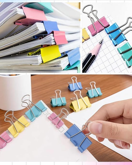 60 Pack Binder Clips Medium, 1.25 Inch/32mm Colored Binder Paper Clips with Container, Paper Clamps for Office Supplies, Home, School,Business Document Organizing (Blue, Pink, Yellow, Green)
