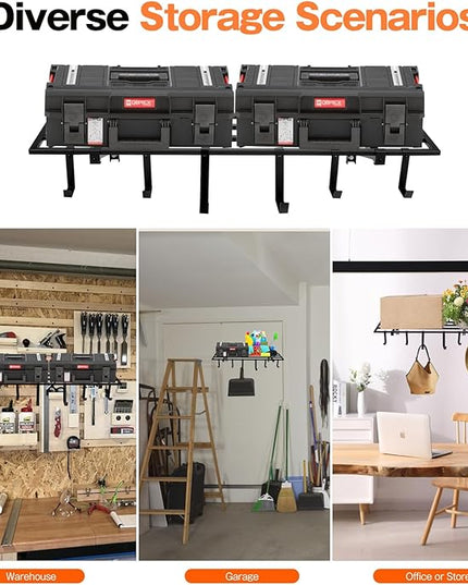 Garage Wall Shelving, 2X4ft Garage Storage Rack,Heavy Duty Wall Mounted Storage Shelf With 12 pc Hooks-Each Loads 260lbs Metal Wall Shelf,Black,2Pack
