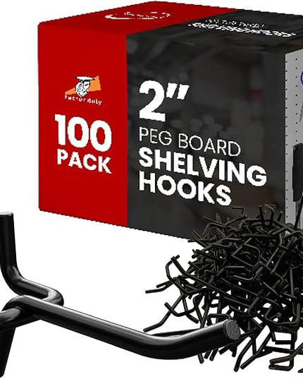 FactorDuty 100 Pack 2 inch Length Steel Black PEG Board Pegboard Shelving Hooks Wholesale Lot 20 lbs PEG Hooks Organizer Tools for Craft Storage, Garage, Kitchen, Tools and More