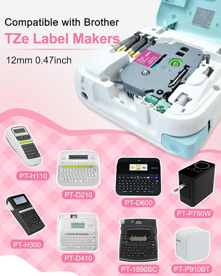 5P Compatible with Brother P Touch Label Tape TZe-MQP35 G35 F31 E31 MQ531 TZ Tape 12mm 0.47 Laminate(White Berry Pink/Lime Green,Pastel Pink/Purple/Blue) for Brother PTD210 PTD400 PTP300BT