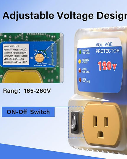 [ETL Listed] BSEED Surge Protector, Outlet Voltage Protector for Home Appliances, Power Surge Protector Suit for Refrigerator, Computer and Freezer, Adjustable Voltage Regulator, 120V, 1800W, 1 Pack