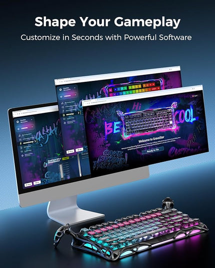 GravaStar Mercury V75 Pro HE Keyboard – 75% Layout Gaming Keyboard, Hall‑Effect Magnetic Switches, Only Wired, Hot‑Swappable, 8000 Hz Polling, Dual‑Zone RGB, Semi‑Aluminum Frame with Cyberpunk