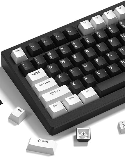 Womier Double Shot PBT Keycaps Set 138 Keys, Cherry Profile Custom Keycaps 60 65 75 100 Percent for 61/64/68/84/87/100/104/108 Retro Gaming Mechanical Keyboard, Black White