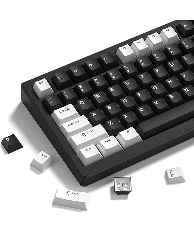 Womier Double Shot PBT Keycaps Set 138 Keys, Cherry Profile Custom Keycaps 60 65 75 100 Percent for 61/64/68/84/87/100/104/108 Retro Gaming Mechanical Keyboard, Black White