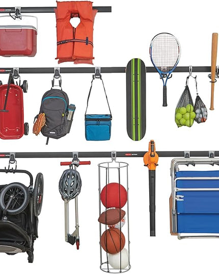 Rubbermaid 20-Piece FastTrack Garage Wall-Mounted Storage Kit 5 Rails and 15 Hooks for Home/House/Tool/Sports/Utility Purposes