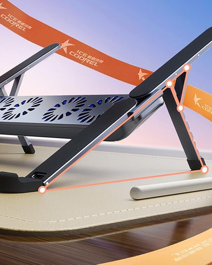 Adjustable Laptop Cooling Fan Stand Foldable Aluminum Alloy Construction Quiet Operations 10-17inch Compatibility Foldable Tablets Stand with Fan