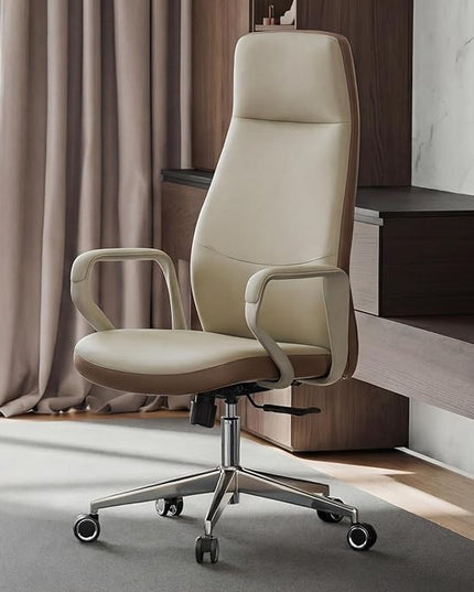 EUREKA ERGONOMIC Clara Executive Office Chair, Faux Leather Computer Task Chair, High Back Swivel Desk Chair with Lumbar Support and 3-Position Recline Lock, Beige-Brown