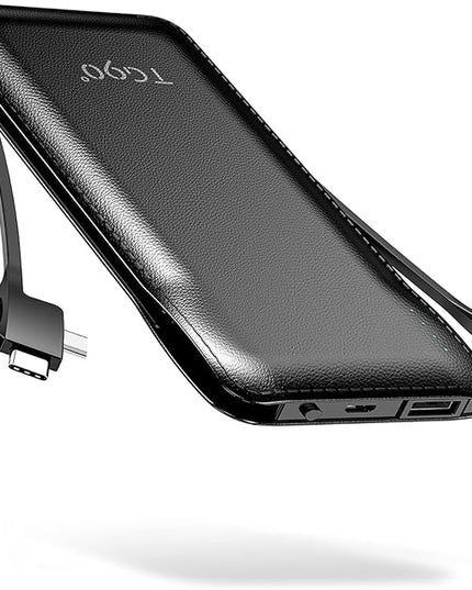 TG90° Portable Charger with Cords Only 10000mAh Power Bank with Built in Cables(No Plug) Battery Backup Cell Phone External Battery Pack Compatible with iPhone 17 16 15 14 13 12 Samsung Google iPad