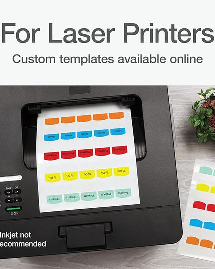 Redi-Tag Laser Printable Tabs, Permanent Index Tabs, Customizable Adhesive Labels, 5 Assorted Colors: Yellow, Red, Blue, Green, Orange, 1.125" x 1.25", 375 Per Pack (B39020)