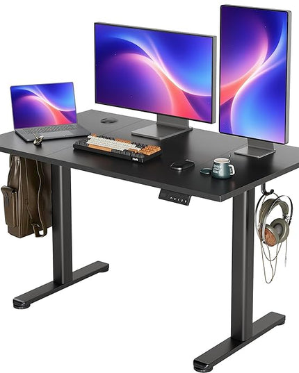 INNOVAR Electric Standing Desk, Adjustable Height Stand up Desks, 48 x 24 Inches Sit Stand up Desk for Home Office Computing, 3-Preset Memory Height Ergonomic Rising Desks, Warm Dark