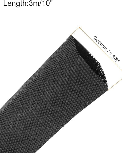 MECCANIXITY Braided Cable Sleeves Heat Shrinkable Fabric Sleeving, 1 3/8" 10ft Black 2:1 Ratio Heat Shrinkable Cord Protector for Harness Cable, Network Cable Protection, Cable Management