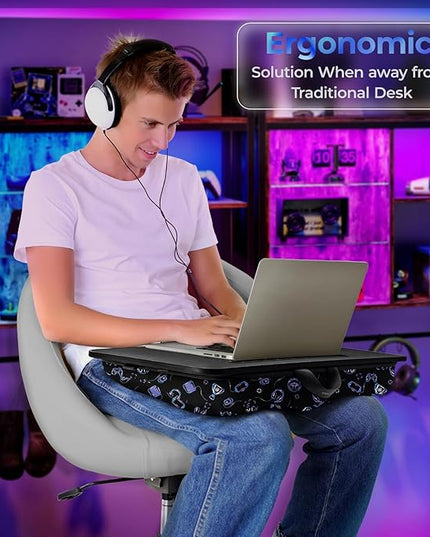Lap Desk – L.DOCTOR Cushioned Lap Desks, Portable Laptop Desk for Bed, Couch & Floor, Washable Cushion, Built-in Phone & Tablet Slot, Fits 17.3" Laptop – Working, Writing, Gaming – Large, Gaming Accs