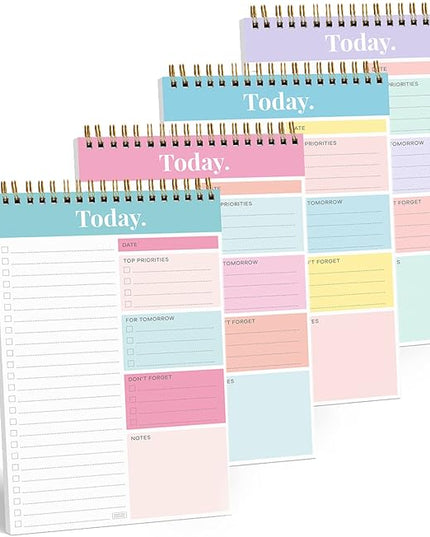 Sweetzer & Orange Daily & Weekly To Do List Notepad – Undated Work Planner & Organizer with Wish List Section, 52-Sheet Coiled Task Pad for Productivity – SET OF 4 To Do List Notebook for Work