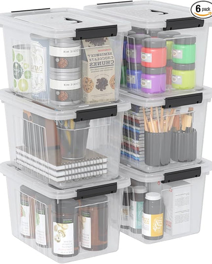 12 Quart Plastic Storage Bins with Lids, Plastic Storage Box, 6 Packs