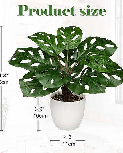 Hollyone Artificial Monstera Plant Faux Monstera Plant Potted Fake Tropical Plants Potted for Indoor Outdoor Home Desk Office Garden Farmhouse Decoration