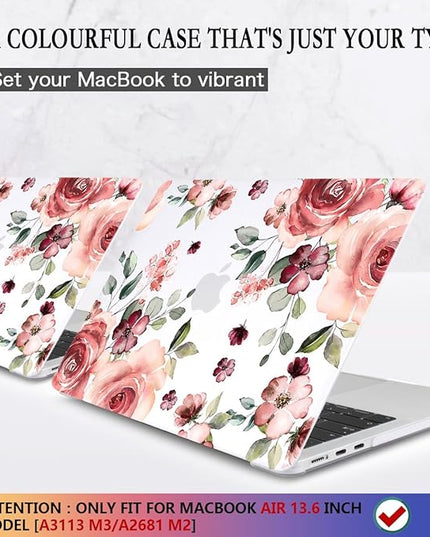 CISSOOK for MacBook Air 13.6 inch Case 2025 2024 2022 Release A3240 A3113 A2681, Matte Hard Shell Case Flower Cover with Keyboard Cover + USB Adapter for MacBook Air 13.6 M2 M3 M4 with Touch ID