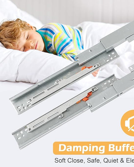 TMGSK Pair Undermount Drawer Slides Bottom Mount Pull Out Shelf Slider Under Mount Drawer Glides Full Extension Soft Close Drawer Runner Shelf Track for Kitchen Face Frame or Frameless Cabinet Drawer