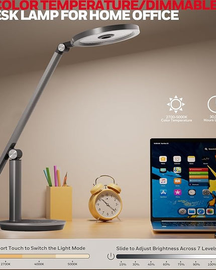 Honeywell Desk Lamp for Home Office, H6 Sunturalux™ Eye-Caring Led Desk Light, 800LM Dimmable Desk Lamp with Timer, Touch Control Tall Desk Reading Light, Table Lamp for Circle Webcam, Study, Bedroom