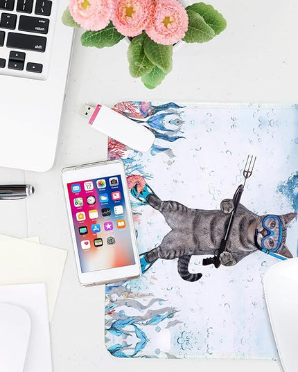 Funny Diving Cat Square Mouse Pad,Non-Slip Rubber Base Mouse Pad,Home Office Decoration Desktop Accessory,Laptop Mouse Pad for Office Laptops,9.4x7.8x0.12inch.