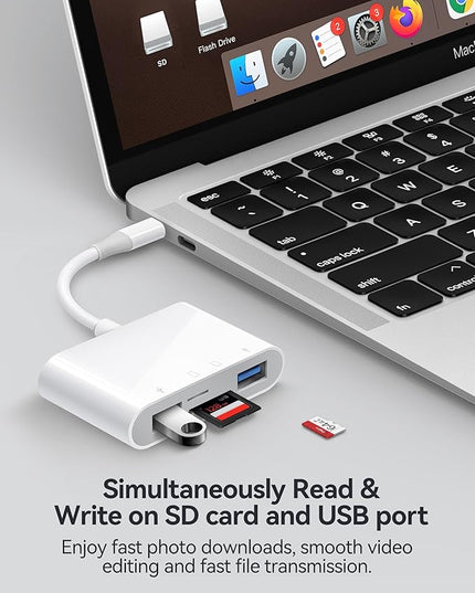 USB C SD Card Reader, Type C 4-Slots Memory Card Adapter with Dual USB Ports, Supports SD, MicroSD, Compatible with iPhone 15,iPhone 16, iPad, Mac, Laptop, MacBook, Android Galaxy