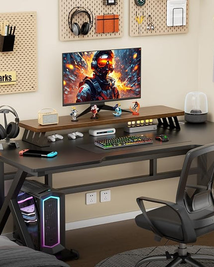 Dual Monitor Stand Riser, 39 Inch Large Wood Monitor Stands for 2 Monitors, Desk Monitor Riser for Computer/Laptop/Printer/TV, Stand Riser up to 220 lbs