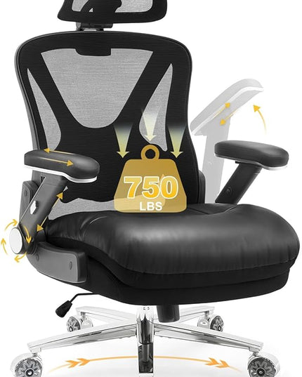 750lbs Big and Tall Office Chair,Heavy Duty Office Chair with 5D Flip Arms and Adjustable Lumbar Support, Ergonomic Mesh High Back Desk Chair, Ergonomic Executive Home Office Computer Chair