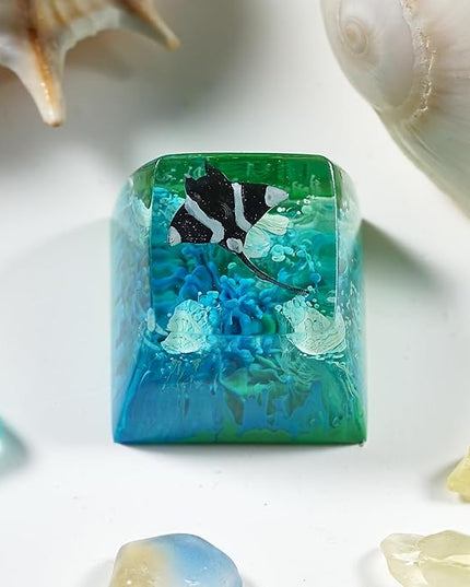 Manta Ray Artisan Keycap Turquoise Ocean Coral R1 SA Profile Custom Sea Creatures Keycaps 1U ESC Handmade Gaming Resin Key Cap Cherry MX Switch Compatible Mechanical Keyboard Manta Ray Lover Gift